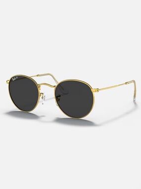 Ray-Ban Polarized Round Polished Gold Frame Sunglasses Black Lenses